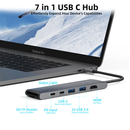 NATNEWAL 7 in 1 USB C Hub with HDMI port, 2*USB 3.0, 1* USB C,  100W PD and SD/Micro SD Card slots