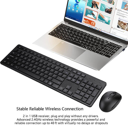 NATNEWAL Wireless Keyboard and Mouse Combo, 2.4G Silent Cordless Keyboard Mouse Combo for Windows Chrome Laptop Computer PC Desktop, 106 Keys Full Size with Number Pad, 1600 DPI Optical Mouse (Black)