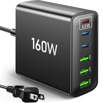 NATNEWAL 160W GaN Charger 6 Port PD Charging Station Hub Brick for All iPad iPhone Series - Wall Charger Power Adapter for Samsung Galaxy Note - Laptop Charger for MacBook Air Pro