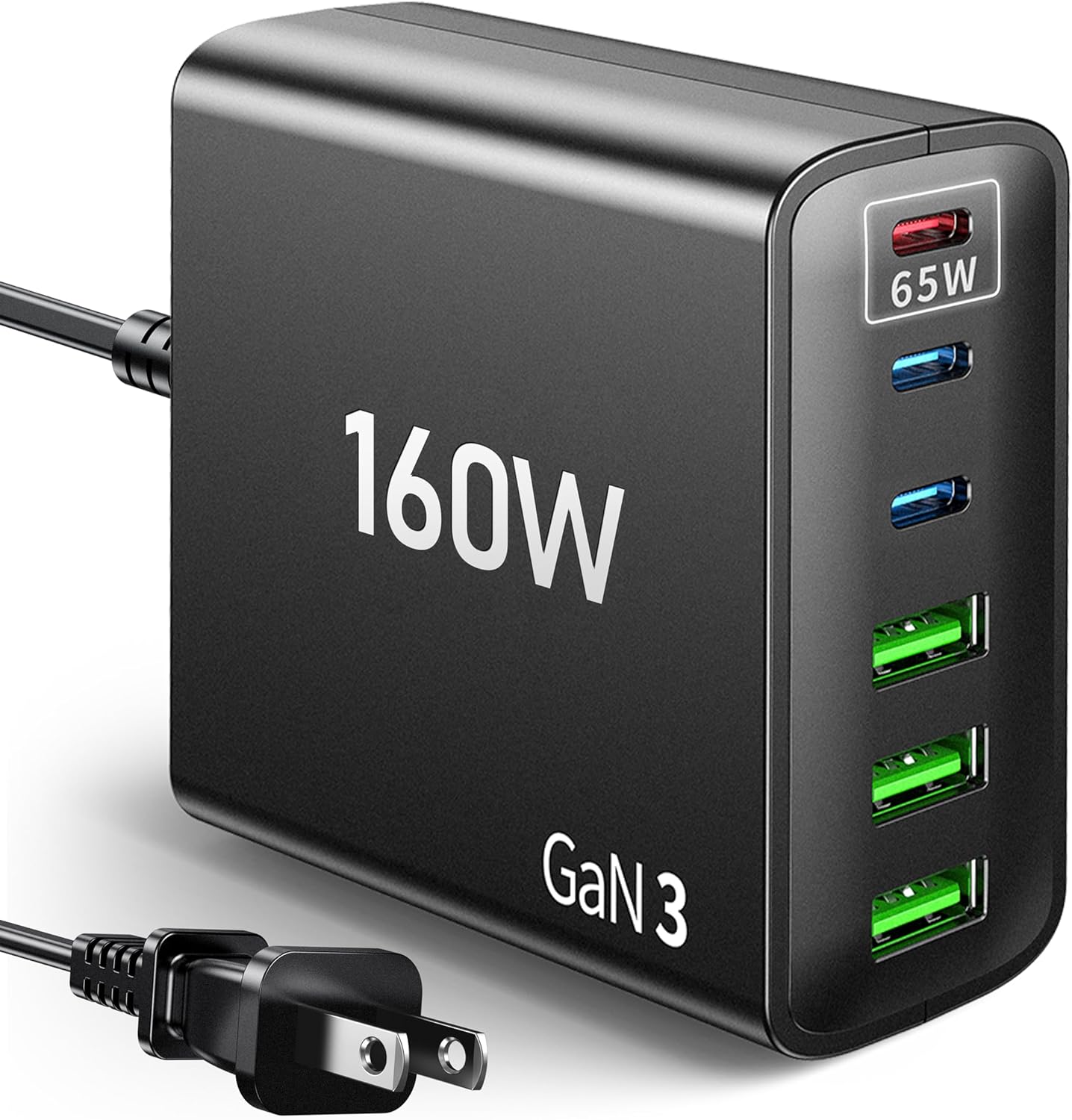 NATNEWAL 160W GaN Charger 6 Port PD Charging Station Hub Brick for All iPad iPhone Series - Wall Charger Power Adapter for Samsung Galaxy Note - Laptop Charger for MacBook Air Pro